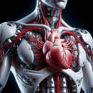 AI robot using human heart. concept image. AI generated