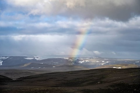 Rainbow over volcanic landscape, Kerlingarfjöll, Icelandic highlands, Iceland, Europe
