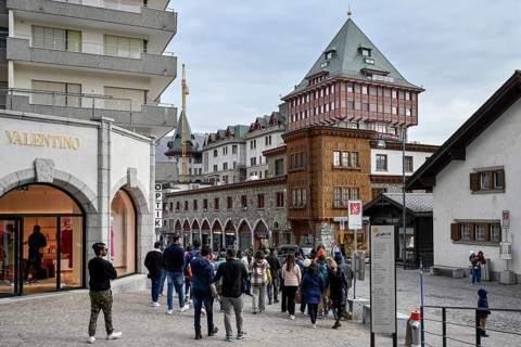 Guided Tour Tourist Group, St. Moritz, Switzerland, Europe