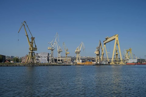 Cranes, old shipyard Stocznia Szczecinska Wulkan, Szczecin, West Pomeranian Voivodeship, Poland,
