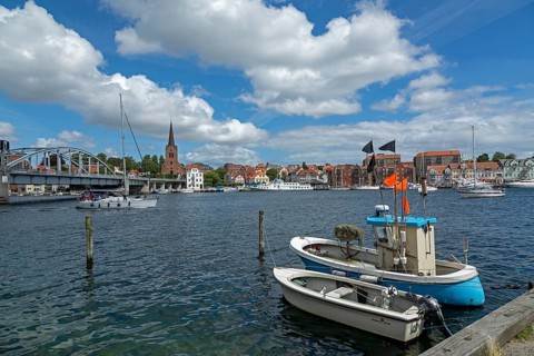 Boats, King Christian X. Bridge, Sønderborg, Syddanmark, Denmark, Europe