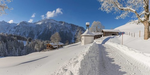 Winter landscape, Gerstruben, a former mountain farming village in the Dietersbach valley near