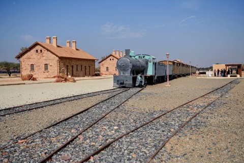 Historic train of the Hejaz Railway in the renovated station of Hegra, Mada'a in Salih, AlUla
