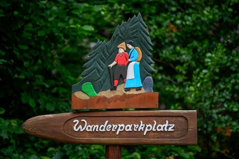 Sign Hiker's car park, Bühlertal, Rastatt, Black Forest, Baden-Württemberg, Germany, Europe