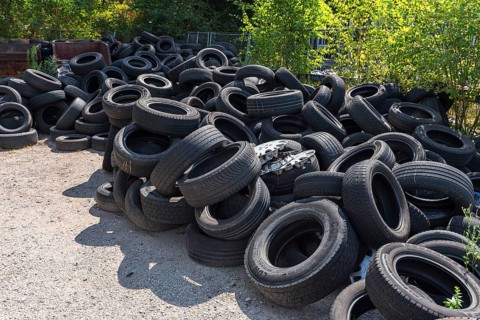 Collected car tyres on a scrap yard, Bavaria, Germany, Europe