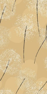 Stylized flying dandelions card, vector seamless pattern