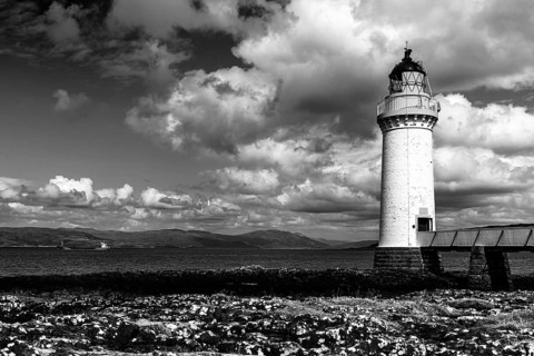 Rubha nan Gall in Black and White, Tobermory Lighthouse, Tobermory, Isle of Mull, Scotland, UK