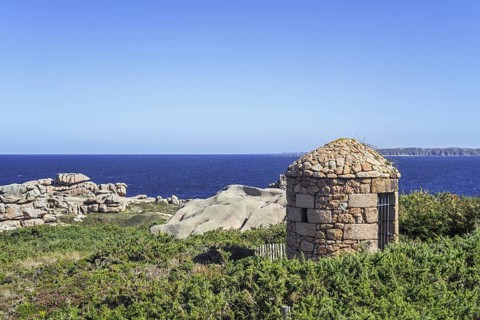 17th century customs officer's shelter along Côte de granit rose, Pink Granite Coast at