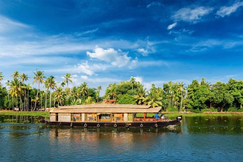 Houseboat on Kerala backwaters in Kerala, India, Asia