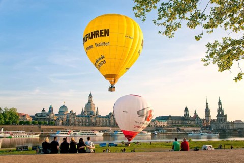 Dresden hot air balloon launches on the banks of the Neustadt Elbe
