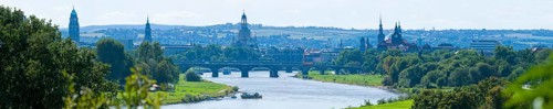 Dresden silhouette, view from the Waldschlösschen into the Elbe valley with Dresden's historic city