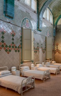 Hospital room with beds, Hospital de la Santa Creu i Sant Pau, Barcelona, Catalonia, Spain, Europe