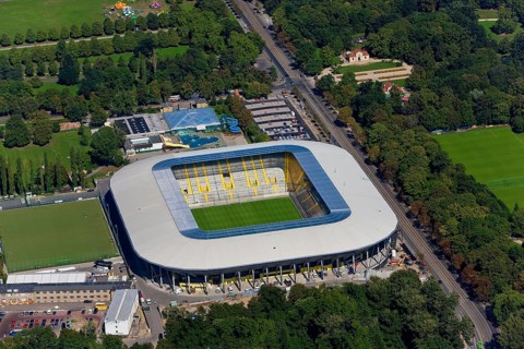 New construction of the Rudolf Harbig Stadium Dresden, the home of 1.FC Dynamo Dresden