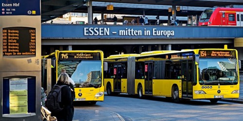 Essen public transport buses at the main station, local transport, 49-euro ticket, Essen, Ruhr