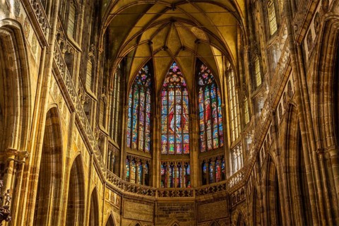 PRAGUE, CZECH REPUBLIC, APRIL 27, 2012: Christmas star in St. Vitus cathedral, Prague, Czech