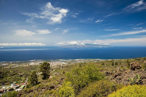 Panorama from Mirador de Chirche over Guia de Isora and Playa de San Juan to the west coast, with