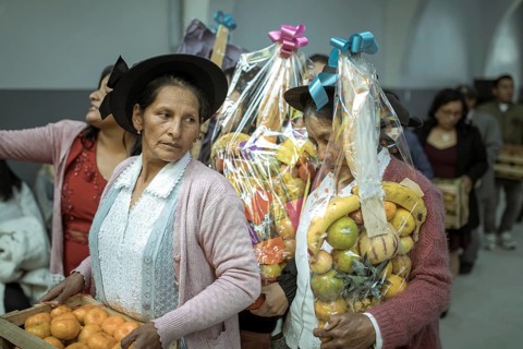 Wedding guests dancing with presents, Huancayo, Peru, South America