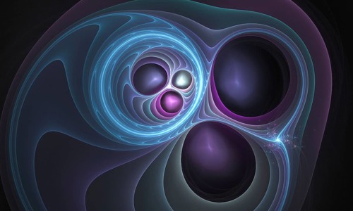 Digital abstract blue and purple fractal background on the black