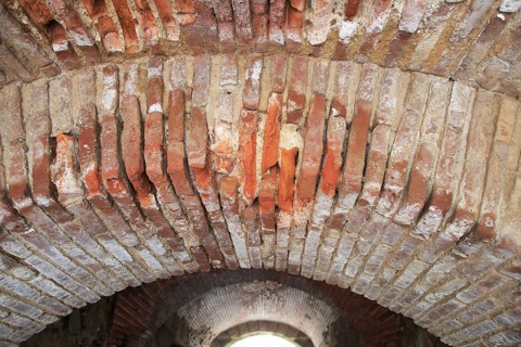Detail of Roman clay brick tiles at Circa Romano hippodrome, Merida, Extremadura, Spain, Europe