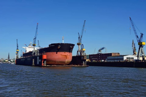 Europe, Germany, Hamburg, Elbe, harbour, floating dock, bulk carrier Cap Maria, 87440 Brt, in
