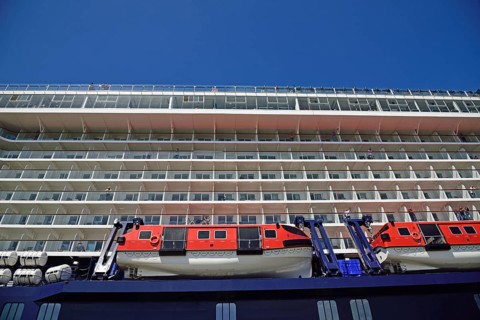 Europe, Germany, Hamburg, Elbe, passenger ship, Mein Schiff 6, deck superstructures, cabins with