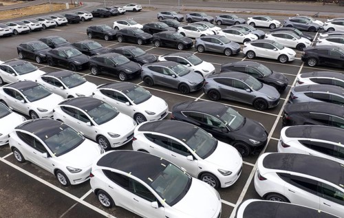 Tesla Y models produced in the Tesla Giga Factory, Grünheide, 28.01.2023
