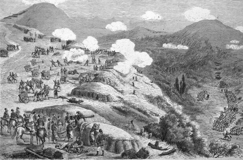 Main attack by the Turks on the Russian positions at the Schipka Pass. The Battle of the Shipka