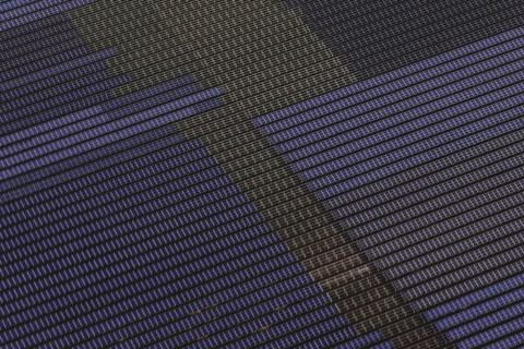 Aerial view of solar installations, taken near Marne, 25/03/2024