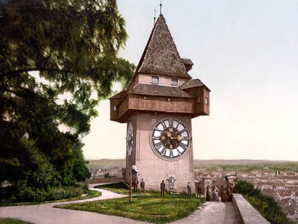 The clock tower, Graz, Styria, formerly Austro-Hungary, today Austria, c. 1890, Historic, digitally