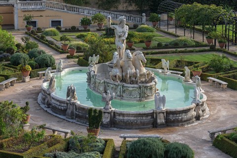 Neptune Fountain around 1900, in the garden of the Villa del Principe, Palazzo di Andrea Doria,
