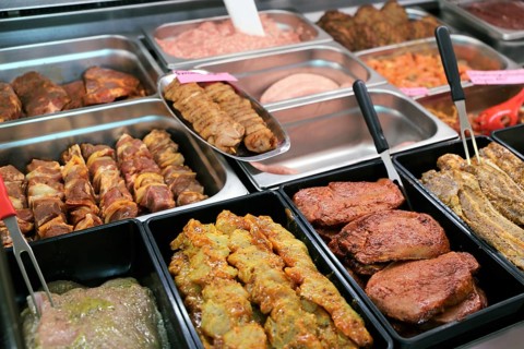 Variety of fine meat products in the butchery (Variety of fine meat products in the butchery)