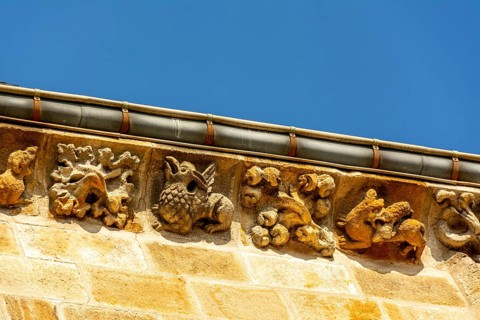 Vic le Comte, sculptures of Saint-Pierre church, Puy de Dome department, Auvergne Rhone Alpes,