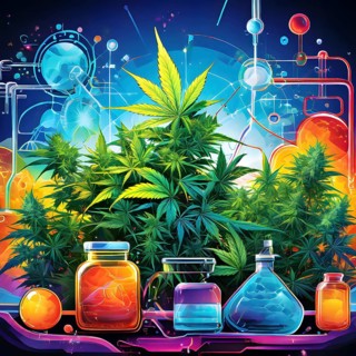 Abstract painting of chemical structure of thc and cbd interlocking geometric shapes, AI generated
