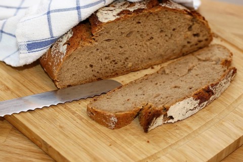 Close-up of a good, crusty sliced loaf of bread