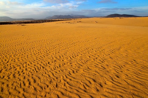Sand dunes at Las Dunas natural park, Corralejo, Fuerteventura, Canary Islands, Spain, Europe