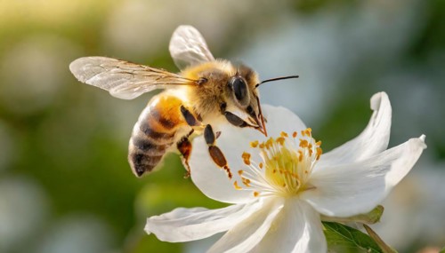 Animals, Symbol, Bee, Honey bee flies towards a flower, Apis mellifera, AI-generated, AI generated