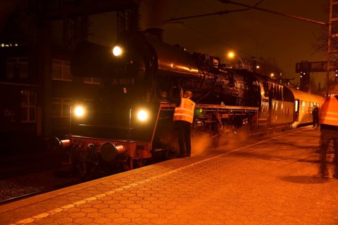 Europe, Germany, Hamburg, steam locomotive 35 1097-1, built in 1959 for the GDR Reichsbahn, night