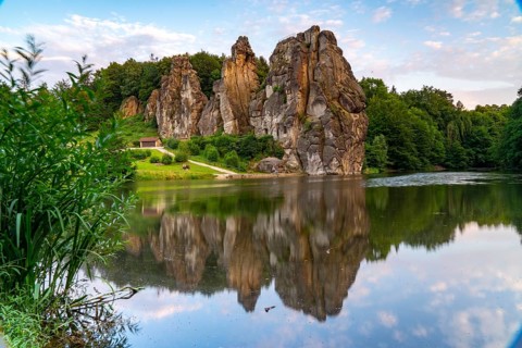 The Externsteine, a sandstone rock formation, Wiembecketeich, in the Teutoburg Forest, near