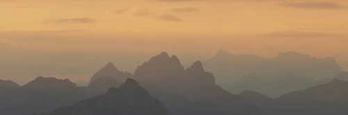 Mountain panorama from Grünten, 1783m, to the Tannheim mountains, Allgäu Alps, Tyrol, Austria,