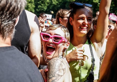 Techno fans celebrate in Berlin Rave the Planet, Berlin, 08.07.2023