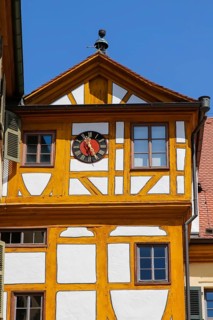 Half-timbered building, clock, window, clock face, hands, time, bell, Hohentübingen Castle, Museum