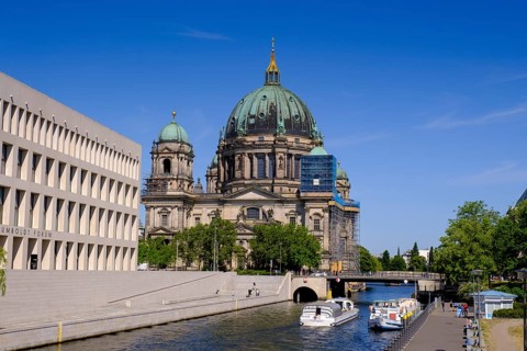 Berlin Cathedral, with Humboldt Forum, Schlossplatz, Museum Island, on the Spree, Berlin, Germany,
