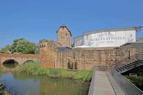 Moated castle built in the 12th century and landmark during the castle festival, festival,