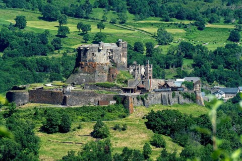 View of the medieval castle of Murol in the Auvergne Volcanoes Regional Natural Park, Puy de Dome,