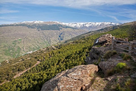 Snow capped Sierra Nevada Mountains, High Alpujarras, near Capileira, Granada Province, Spain,