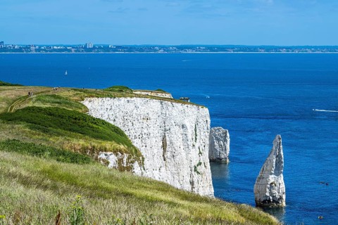 White Cliffs of Old Harry Rocks Jurassic Coast, Dorset Coast, Poole, England, United Kingdom,