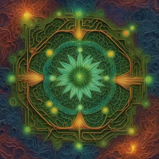 Abstract painting of chemical structure of thc and cbd interlocking geometric shapes, AI generated