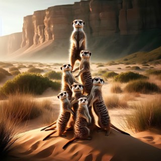 A group of meerkats forms a pyramid, AI generated, AI generated