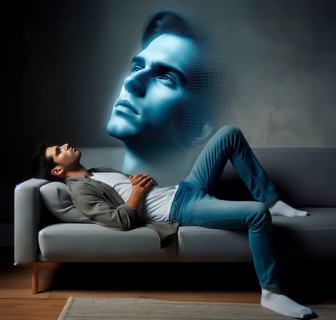 Mysticism, near-death experience, dream, psychology, a young man floats as a traumatic apparition