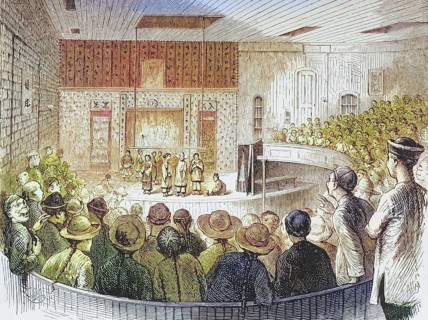 Chinese Theatre, San Francisco, California in the 1870s. From American Pictures Drawn With Pen And